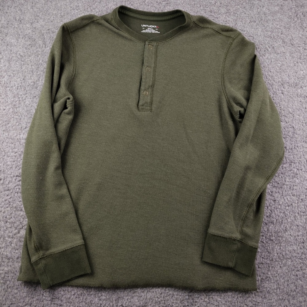 UNTUCKit Henley Shirt Mens Small Schrock Olive Green Waffle Knit Long Sleeve EUC